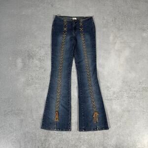 Vintage Rare Mudd Flare Jeans Lace up Front Bareback Y2K Low Rise - Size 7
